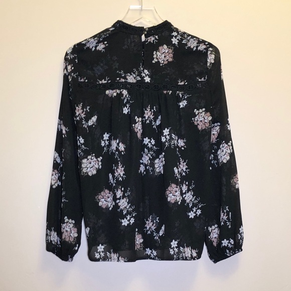 Lucky Brand black sheer floral mock neck blouse Dark romantic blouse Fancy top - Picture 8 of 9